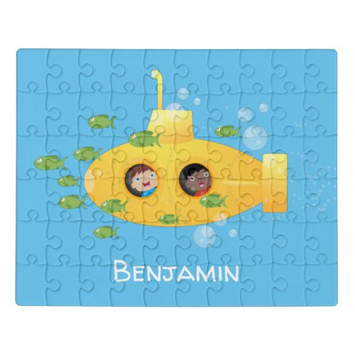 Cute yellow submarine fish cartoon illustration jigsaw puzzle