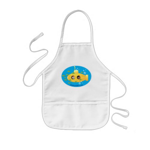 Cute yellow submarine fish cartoon illustration kids apron