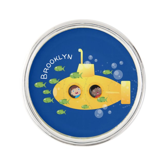 Cute yellow submarine fish cartoon illustration lapel pin (Front)