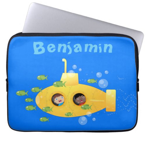 Cute yellow submarine fish cartoon illustration laptop sleeve