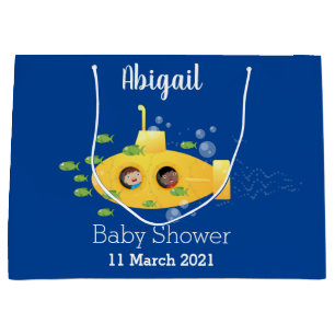 Cute yellow submarine fish cartoon illustration large gift bag