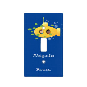 Cute yellow submarine fish cartoon illustration light switch cover