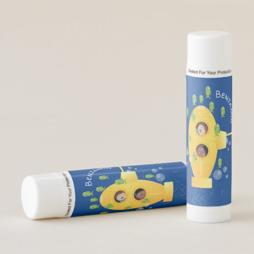 Cute yellow submarine fish cartoon illustration lip balm