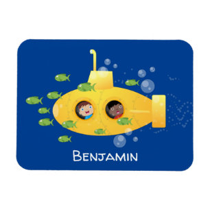 Cute yellow submarine fish cartoon illustration magnet