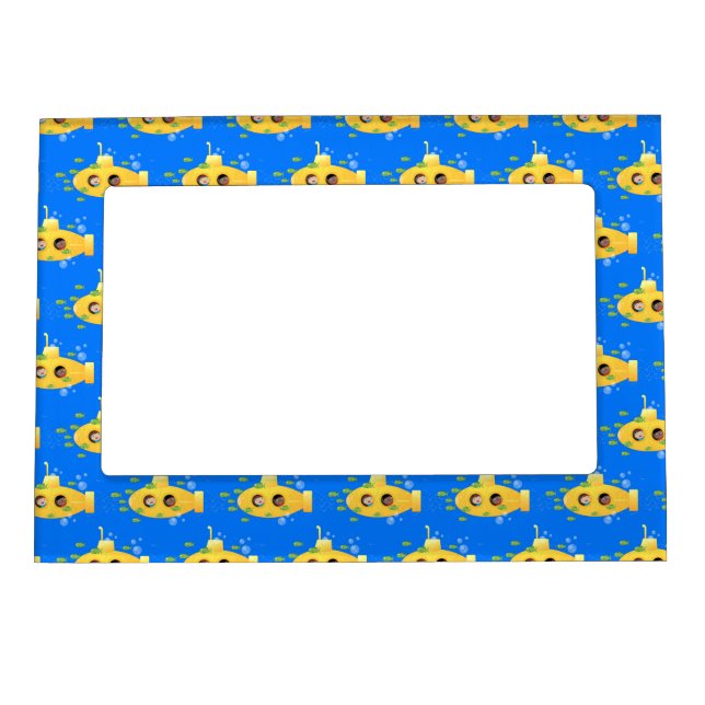 Cute yellow submarine fish cartoon illustration magnetic frame (Front)