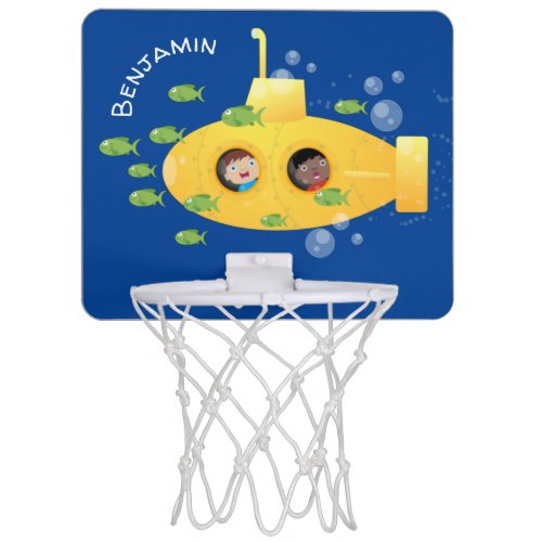 Cute yellow submarine fish cartoon illustration mini basketball hoop