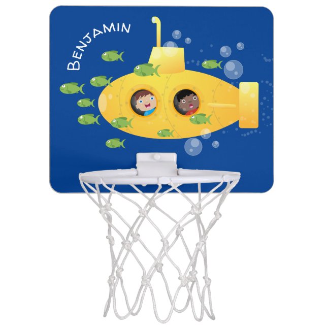 Cute yellow submarine fish cartoon illustration mini basketball hoop (Front)