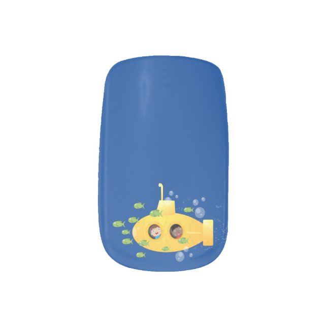 Cute yellow submarine fish cartoon illustration minx nail art (Left Thumb)