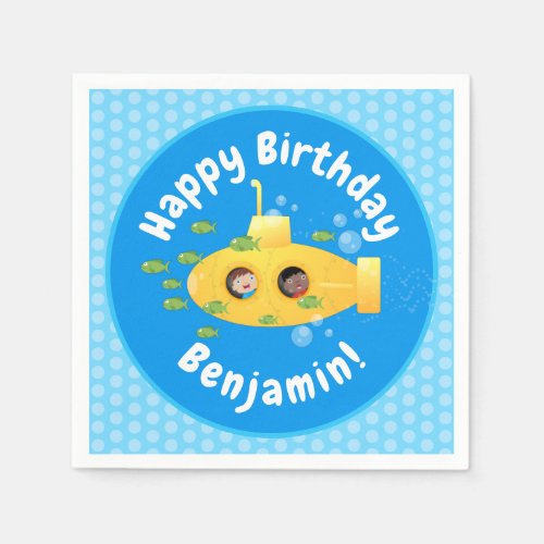 Cute yellow submarine fish cartoon illustration napkins