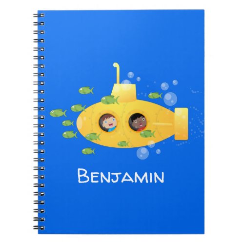 Cute yellow submarine fish cartoon illustration notebook