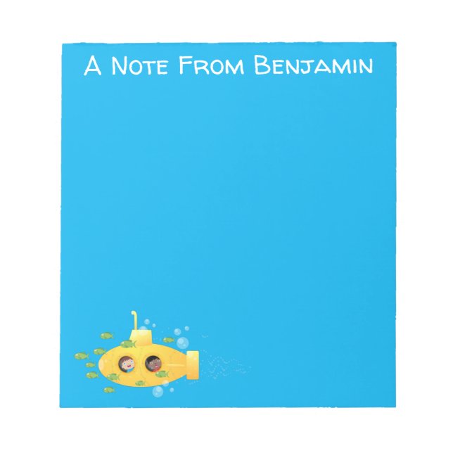 Cute yellow submarine fish cartoon illustration notepad (Front)