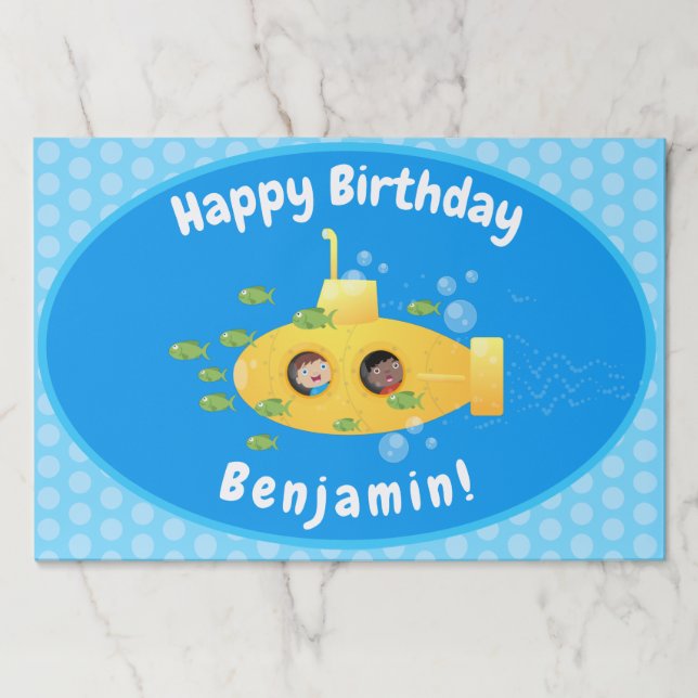 Cute yellow submarine fish cartoon illustration paper pad (Front)
