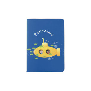 Cute yellow submarine fish cartoon illustration passport holder