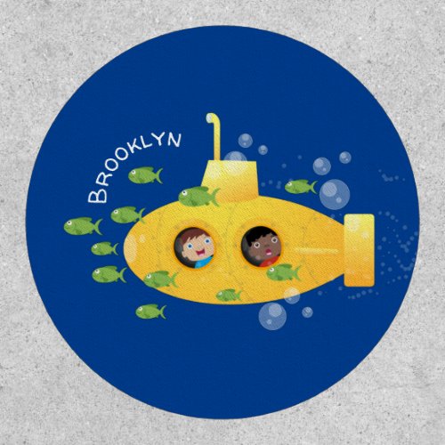 Cute yellow submarine fish cartoon illustration patch