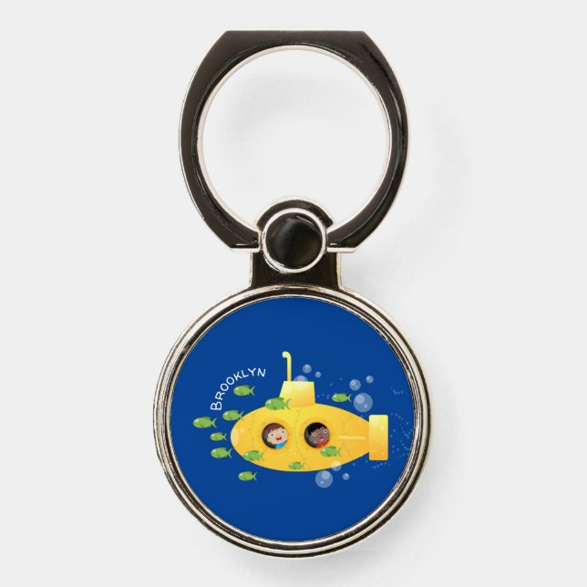 Cute yellow submarine fish cartoon illustration phone ring stand (Front)