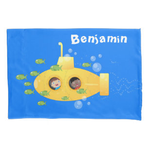 Cute yellow submarine fish cartoon illustration pillow case