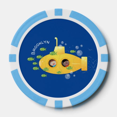 Cute yellow submarine fish cartoon illustration poker chips