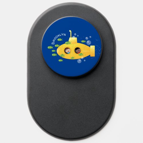 Cute yellow submarine fish cartoon illustration PopSocket