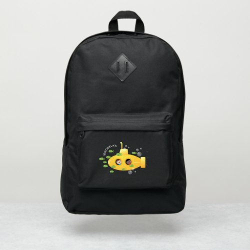 Cute yellow submarine fish cartoon illustration port authority backpack