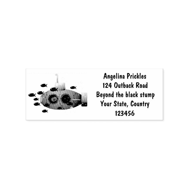 Cute yellow submarine fish cartoon illustration rubber stamp (Imprint)