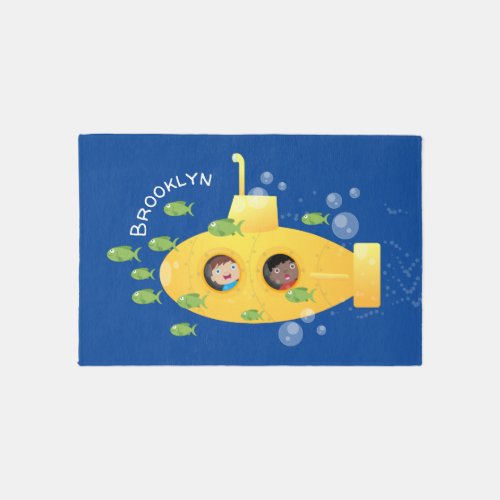 Cute yellow submarine fish cartoon illustration rug