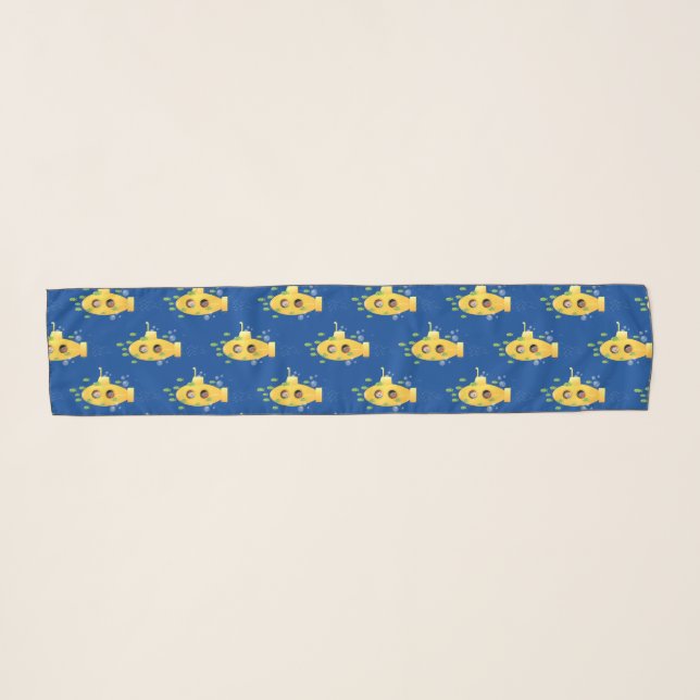 Cute yellow submarine fish cartoon illustration  scarf (Front (Horizontal))