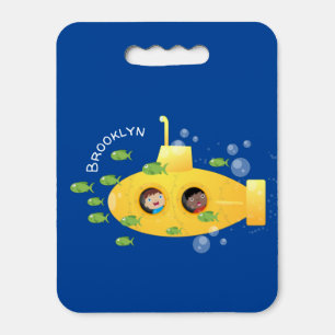 Cute yellow submarine fish cartoon illustration seat cushion