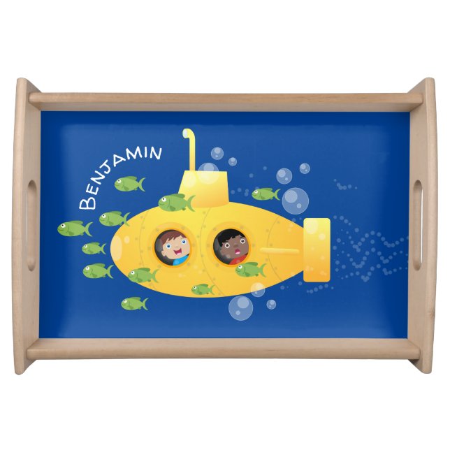 Cute yellow submarine fish cartoon illustration serving tray (Front)