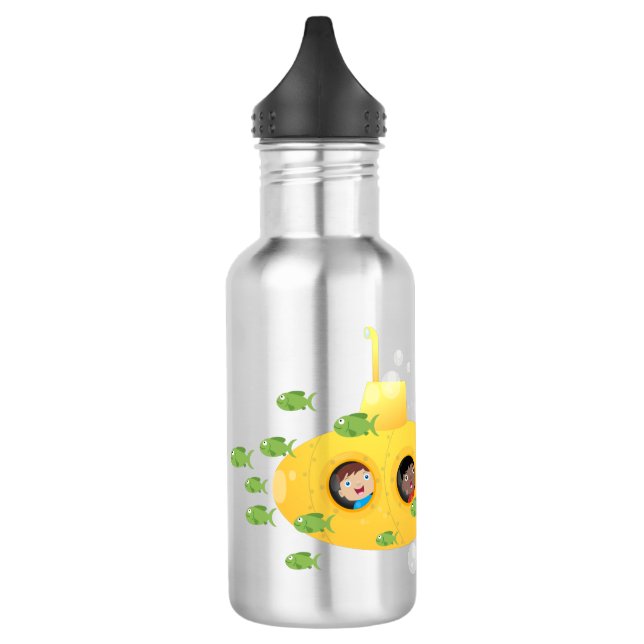 Cute yellow submarine fish cartoon illustration stainless steel water bottle (Left)