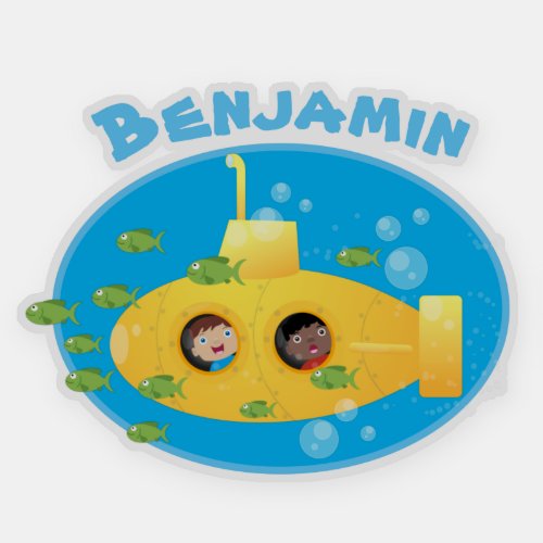 Cute yellow submarine fish cartoon illustration sticker