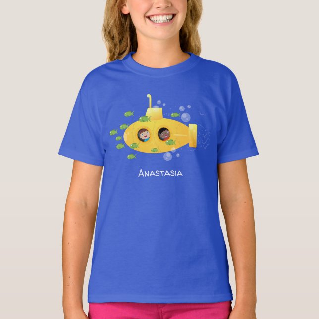 Cute yellow submarine fish cartoon illustration T-Shirt (Front)