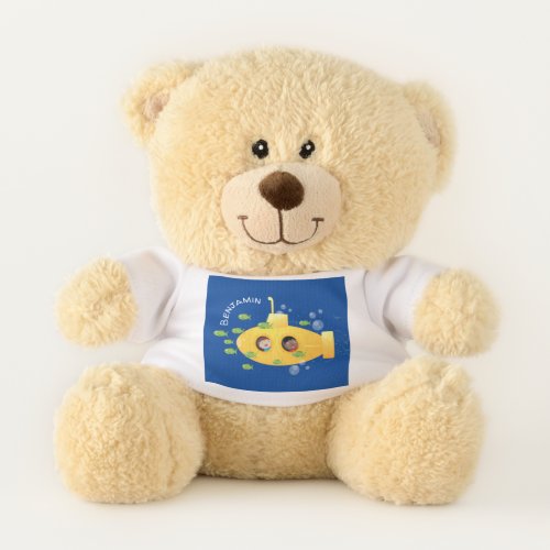 Cute yellow submarine fish cartoon illustration teddy bear
