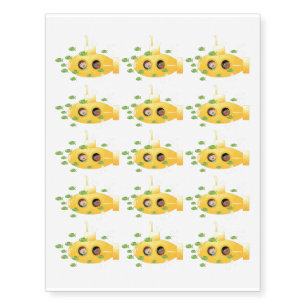 Cute yellow submarine fish cartoon illustration temporary tattoos