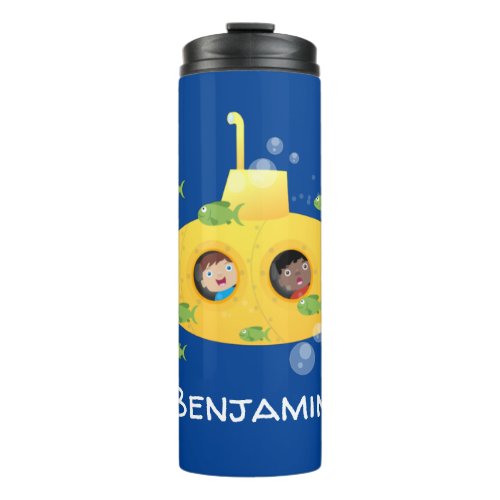 Cute yellow submarine fish cartoon illustration thermal tumbler