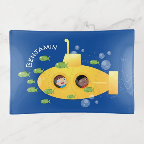 Cute yellow submarine fish cartoon illustration trinket tray
