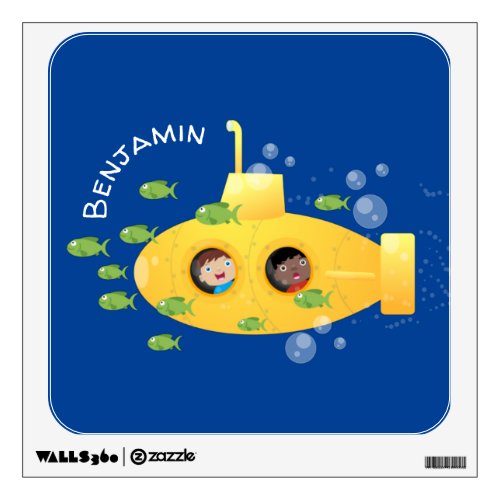 Cute yellow submarine fish cartoon illustration wall decal