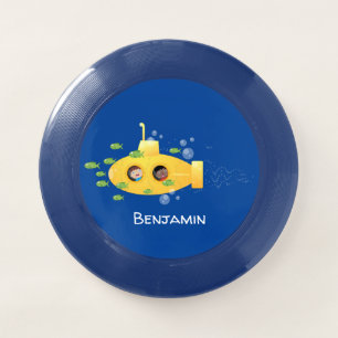 Cute yellow submarine fish cartoon illustration Wham-O frisbee