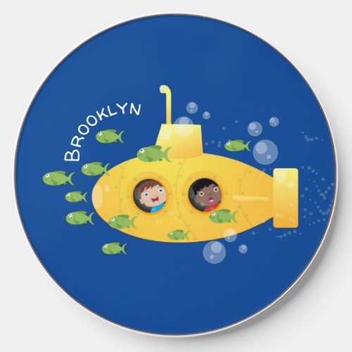 Cute yellow submarine fish cartoon illustration wireless charger 