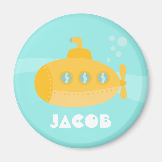 Cute Yellow Submarine Kids Personalized Magnet (Front)