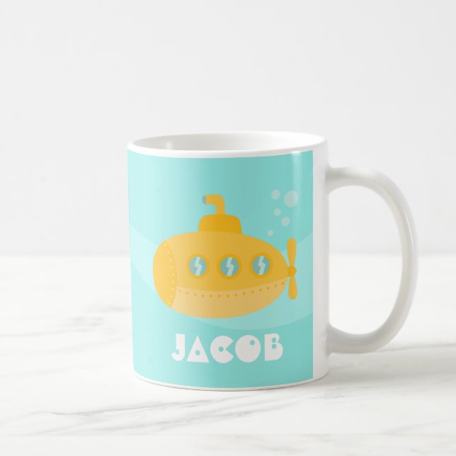 Cute Yellow Submarine, Underwater, For Kids Coffee Mug (Right)