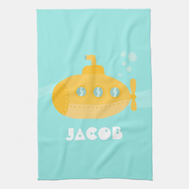 Cute Yellow Submarine, Underwater, For Kids Kitchen Towel (Vertical)