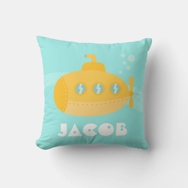 Cute Yellow Submarine, Underwater, For Toddlers Throw Pillow (Front)