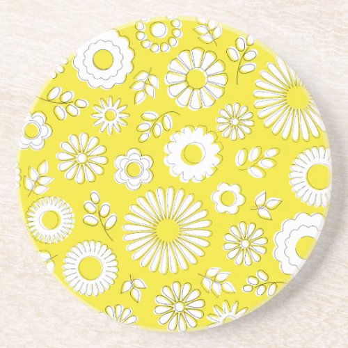 Cute yellow summer flowers sandstone coaster