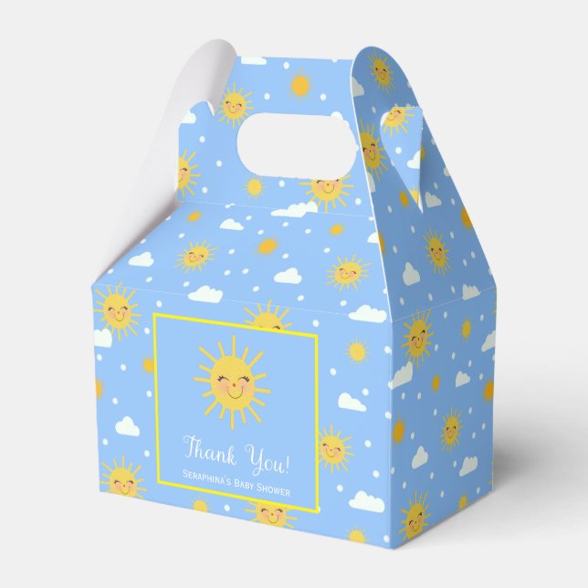 Cute Yellow Sun Blue Sky Baby Shower Favor Boxes (Front Side)