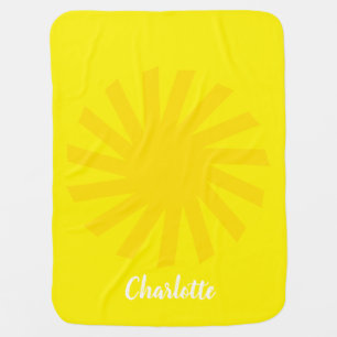 Cute yellow sun custom script name happy modern baby blanket