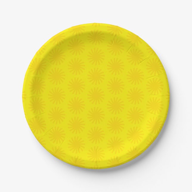 Cute yellow sun pattern happy fun bright modern paper plates (Front)