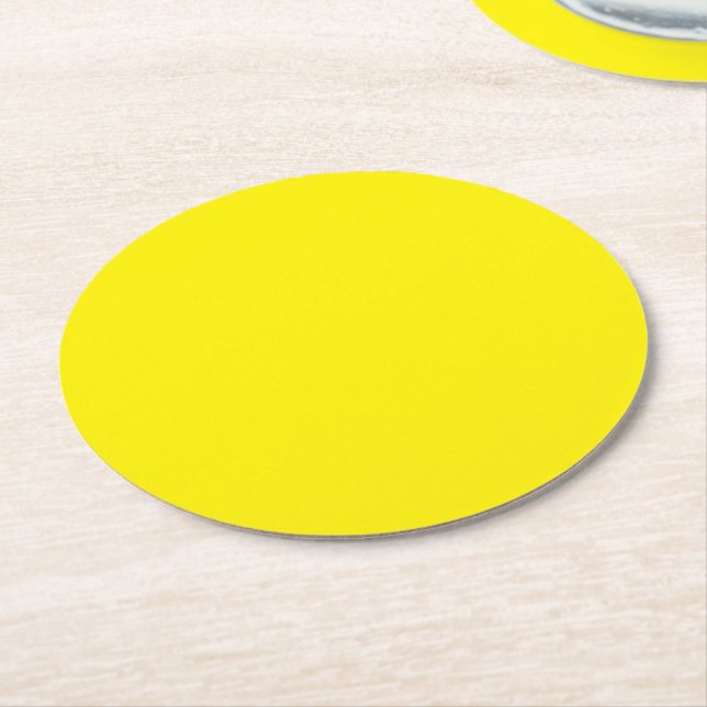 Cute yellow sun pattern happy fun bright modern round paper coaster (Angled)