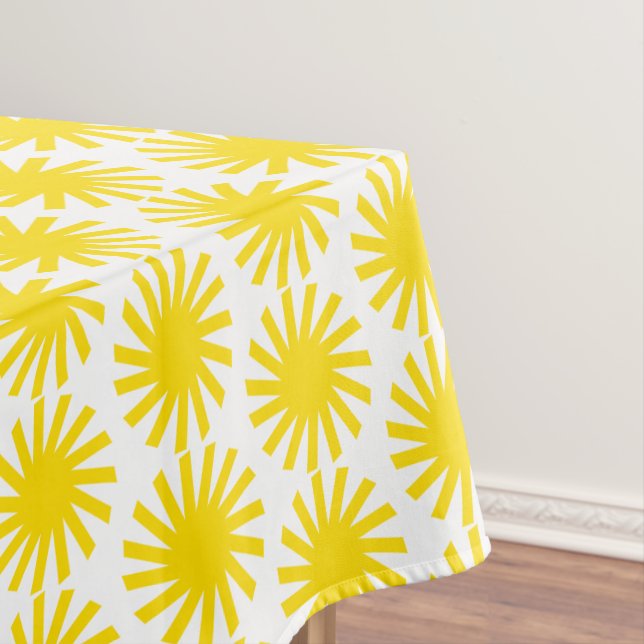 Cute yellow sun pattern modern happy fun cheerful tablecloth (In Situ)