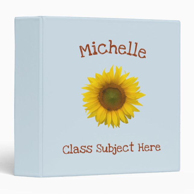 Cute Yellow Sunflower 3 Ring Binder (Front/Spine)