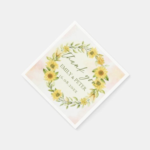 Cute Yellow Sunflower Floral Wedding Thank You Napkins